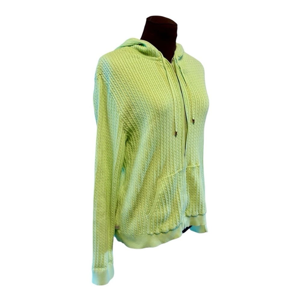 Lauren Ralph Lauren Lime Green Cable Knit Zip-Up Hooded Cardigan Sweater size XL - Picture 5 of 10